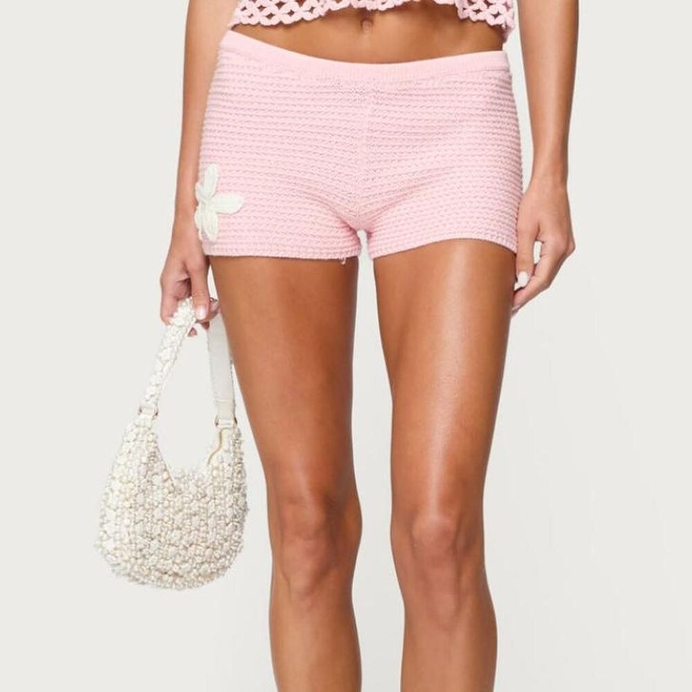 Edikted Women's Pink and White Shorts